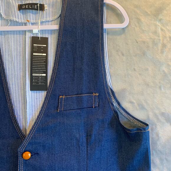 Delie Denim Vest Womens XXL Button Down Blue Striped Lined Jean Waistcoat (0323) - Picture 4 of 12